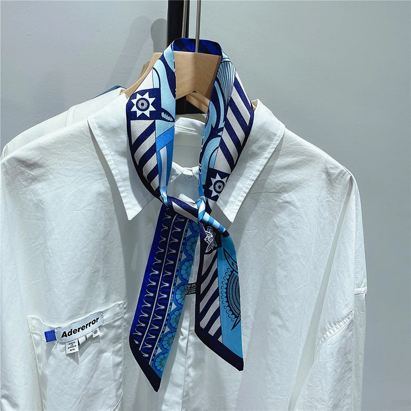 Luxary Brand Design Wave In Flowers Women Scarf Luxury Silk Scarf Fashion Hair Headband Foulard Skinny Bag Scarves Neckerchief