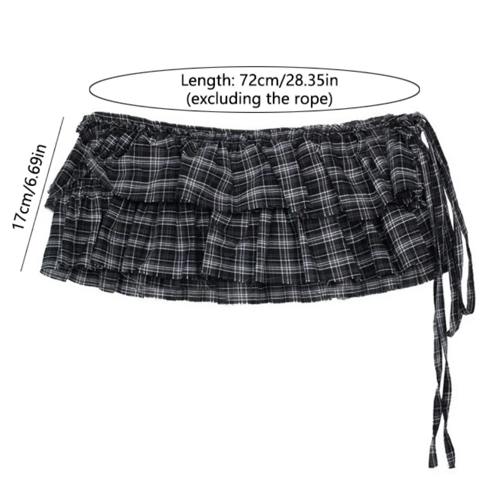 Hip-hop Layer Outfits Plaid Skirt Sweet Y2K Lace Up Hip Scarf Shirt Extender Korean Style Ruffled Edge Waistband Jeans Decor