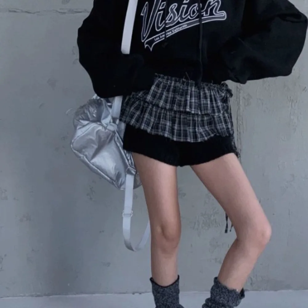 Hip-hop Layer Outfits Plaid Skirt Sweet Y2K Lace Up Hip Scarf Shirt Extender Korean Style Ruffled Edge Waistband Jeans Decor
