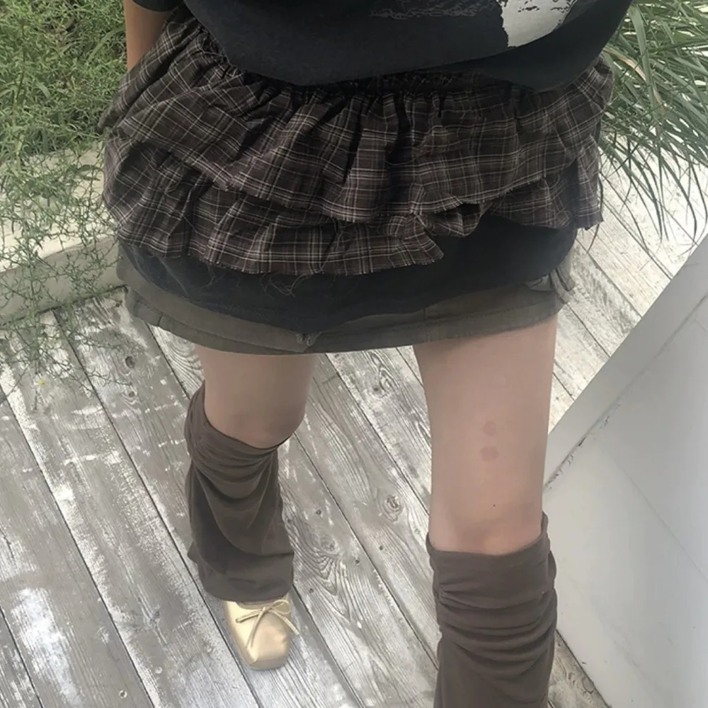 Hip-hop Layer Outfits Plaid Skirt Sweet Y2K Lace Up Hip Scarf Shirt Extender Korean Style Ruffled Edge Waistband Jeans Decor