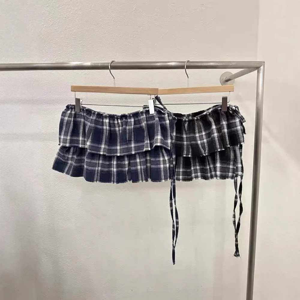 Hip-hop Layer Outfits Plaid Skirt Sweet Y2K Lace Up Hip Scarf Shirt Extender Korean Style Ruffled Edge Waistband Jeans Decor