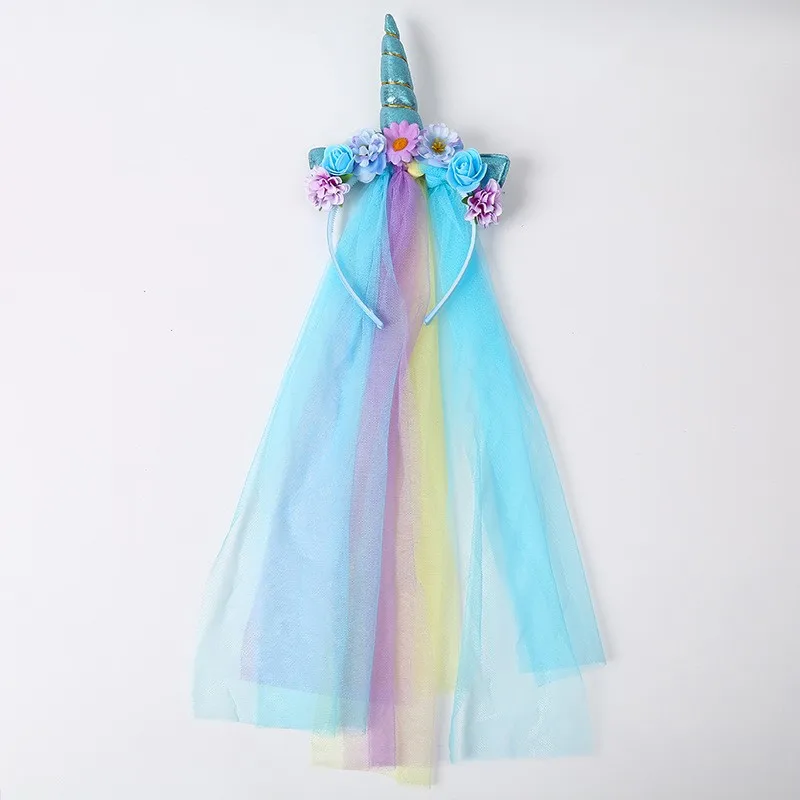 Children's Unicorn Mesh Headband Kids Accessory Hair Wear Hoop Colorful Lovely Headdress Fashion Party Hairwear