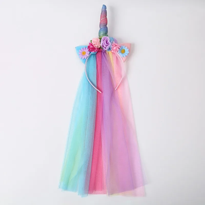 Children's Unicorn Mesh Headband Kids Accessory Hair Wear Hoop Colorful Lovely Headdress Fashion Party Hairwear