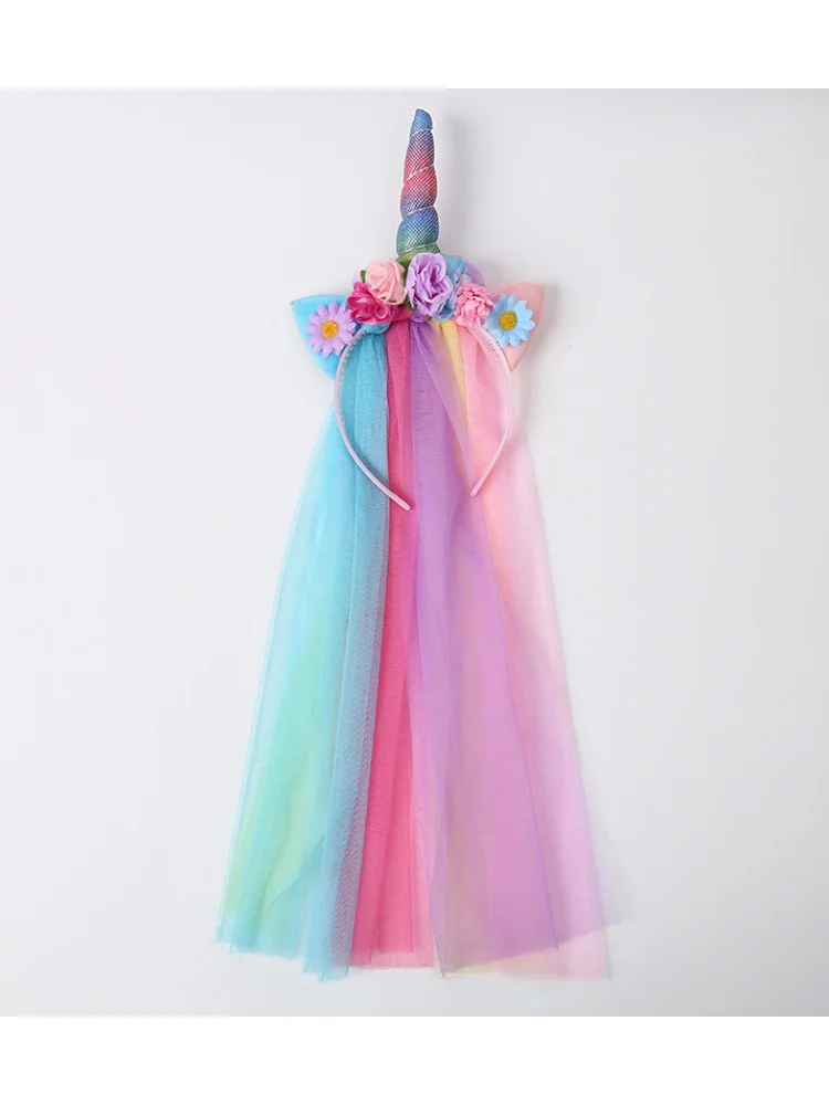 Children's Unicorn Mesh Headband Kids Accessory Hair Wear Hoop Colorful Lovely Headdress Fashion Party Hairwear