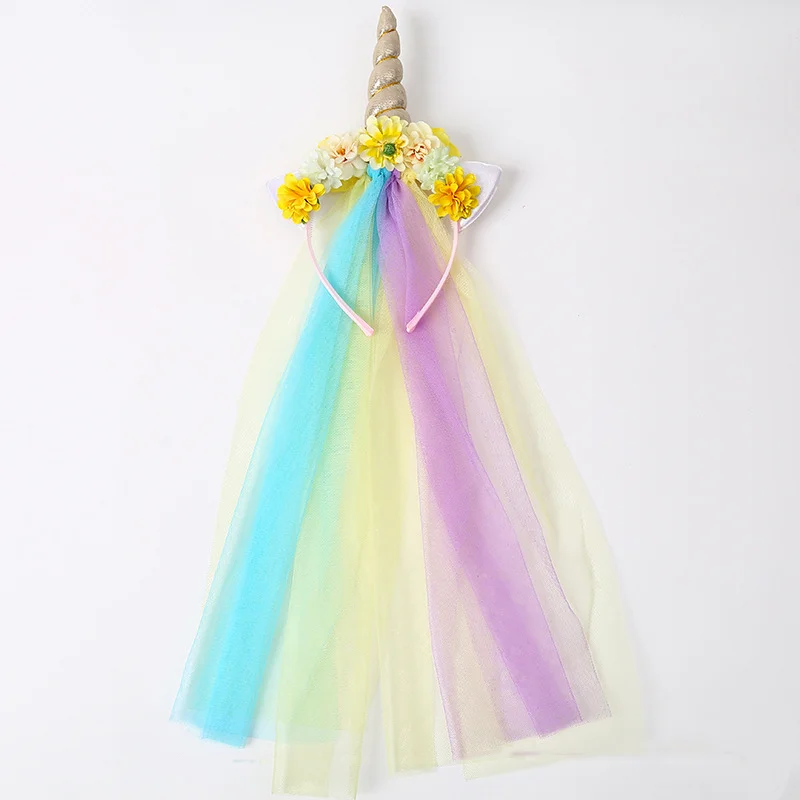 Children's Unicorn Mesh Headband Kids Accessory Hair Wear Hoop Colorful Lovely Headdress Fashion Party Hairwear