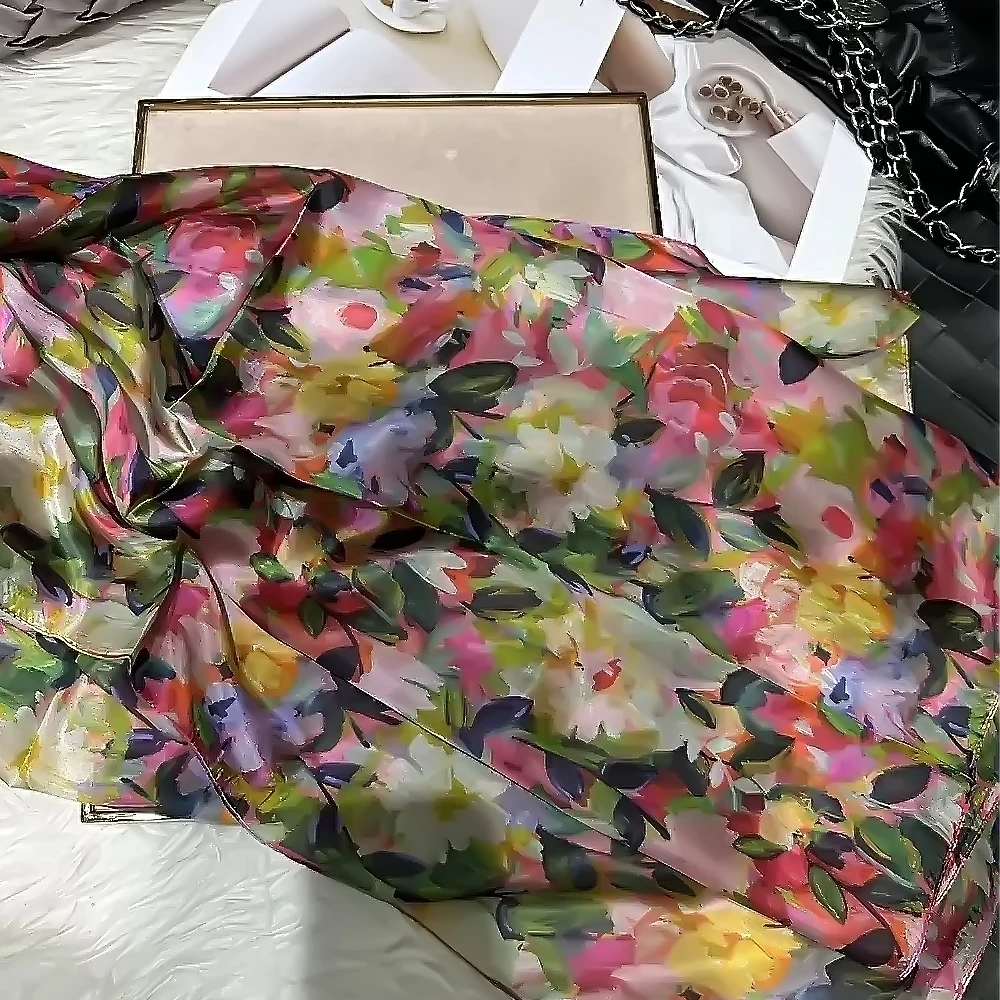 White Blue Women 100% Mulberry Silk Scarf Elegant Floral Design Long Silk Scarf Cape Summer Beach Silk Shawl Wrap Hijab Scarf