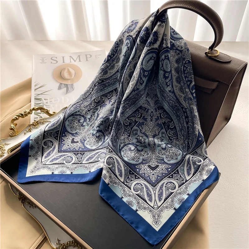 2025 New Paisley Print Square Scarf Soft Satin Silk-like Thin Neck Scarf Mature Style Bandana Sunscreen Headscarf For Women
