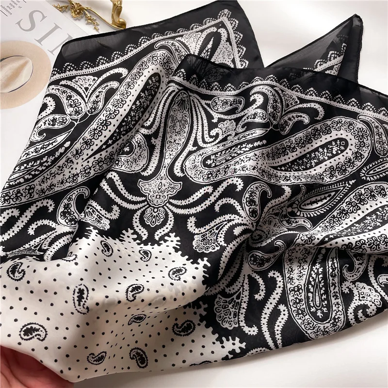 2025 New Paisley Print Square Scarf Soft Satin Silk-like Thin Neck Scarf Mature Style Bandana Sunscreen Headscarf For Women