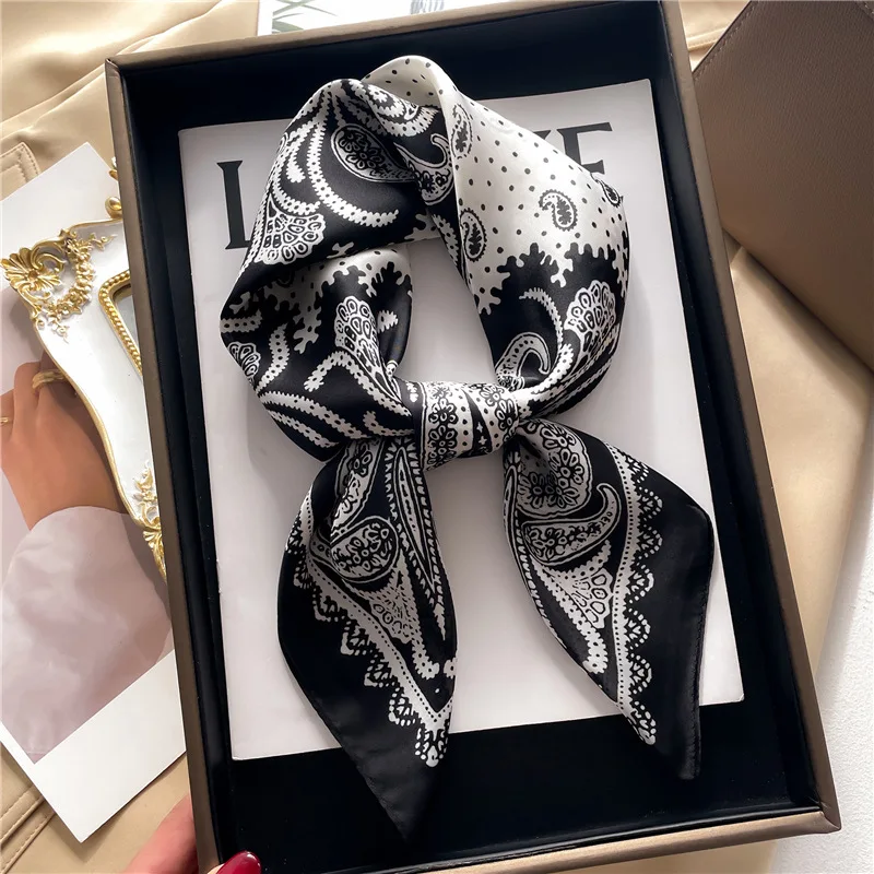 2025 New Paisley Print Square Scarf Soft Satin Silk-like Thin Neck Scarf Mature Style Bandana Sunscreen Headscarf For Women