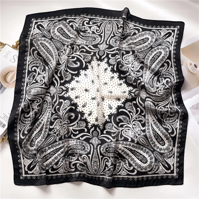 2025 New Paisley Print Square Scarf Soft Satin Silk-like Thin Neck Scarf Mature Style Bandana Sunscreen Headscarf For Women