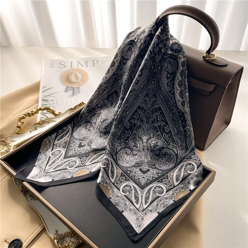 2025 New Paisley Print Square Scarf Soft Satin Silk-like Thin Neck Scarf Mature Style Bandana Sunscreen Headscarf For Women