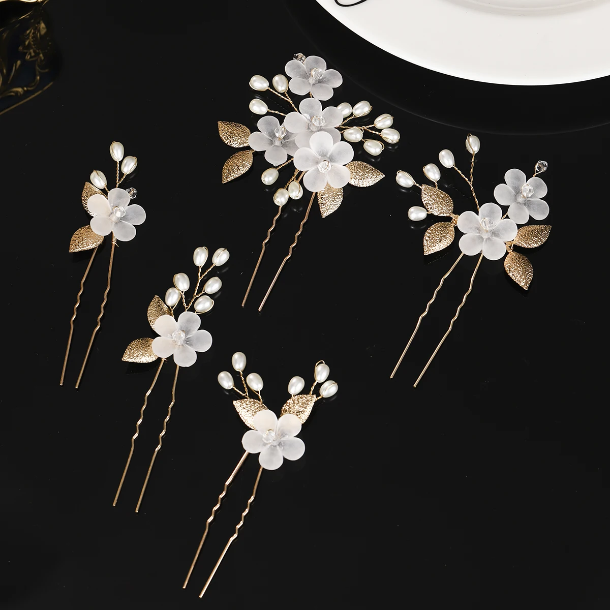Fashion Crystal Pearl Flower Hairpin Set 5PK Bridal Wedding Headpieces Party Banquet Woman's Hairpin As Gifts