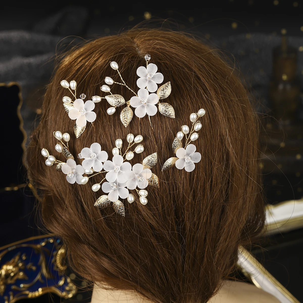 Fashion Crystal Pearl Flower Hairpin Set 5PK Bridal Wedding Headpieces Party Banquet Woman's Hairpin As Gifts