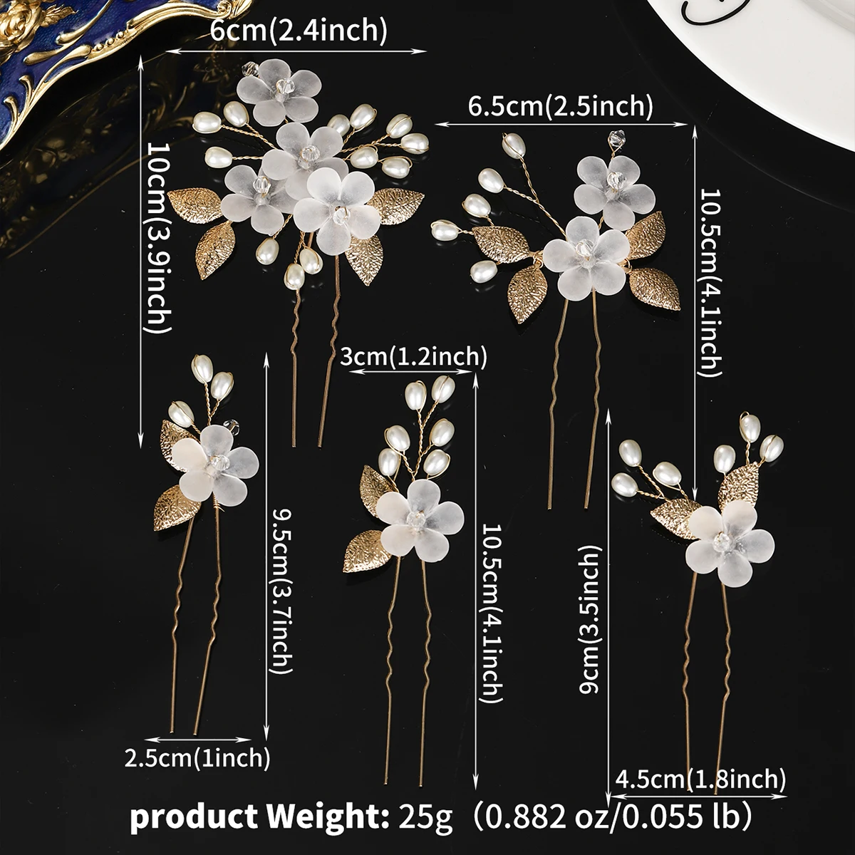Fashion Crystal Pearl Flower Hairpin Set 5PK Bridal Wedding Headpieces Party Banquet Woman's Hairpin As Gifts