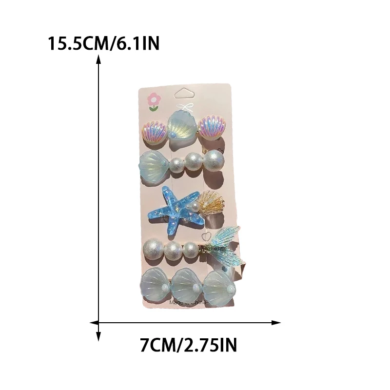5pcs Starfish Colorful Shell Pearl Hair Clip for Women Sweet Cute Duckbill Clip Fashion Girl Hairpin Hair Accessories