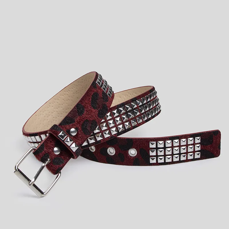 Women Camouflage Leopard Belts Heavy Metal Belt Y2K Rivet Inlay Faux Leather Belt Punk Hip Hop Rock Air Eye Jeans Decoration