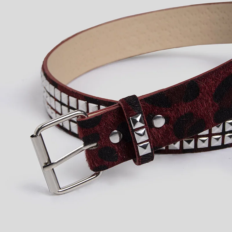 Women Camouflage Leopard Belts Heavy Metal Belt Y2K Rivet Inlay Faux Leather Belt Punk Hip Hop Rock Air Eye Jeans Decoration