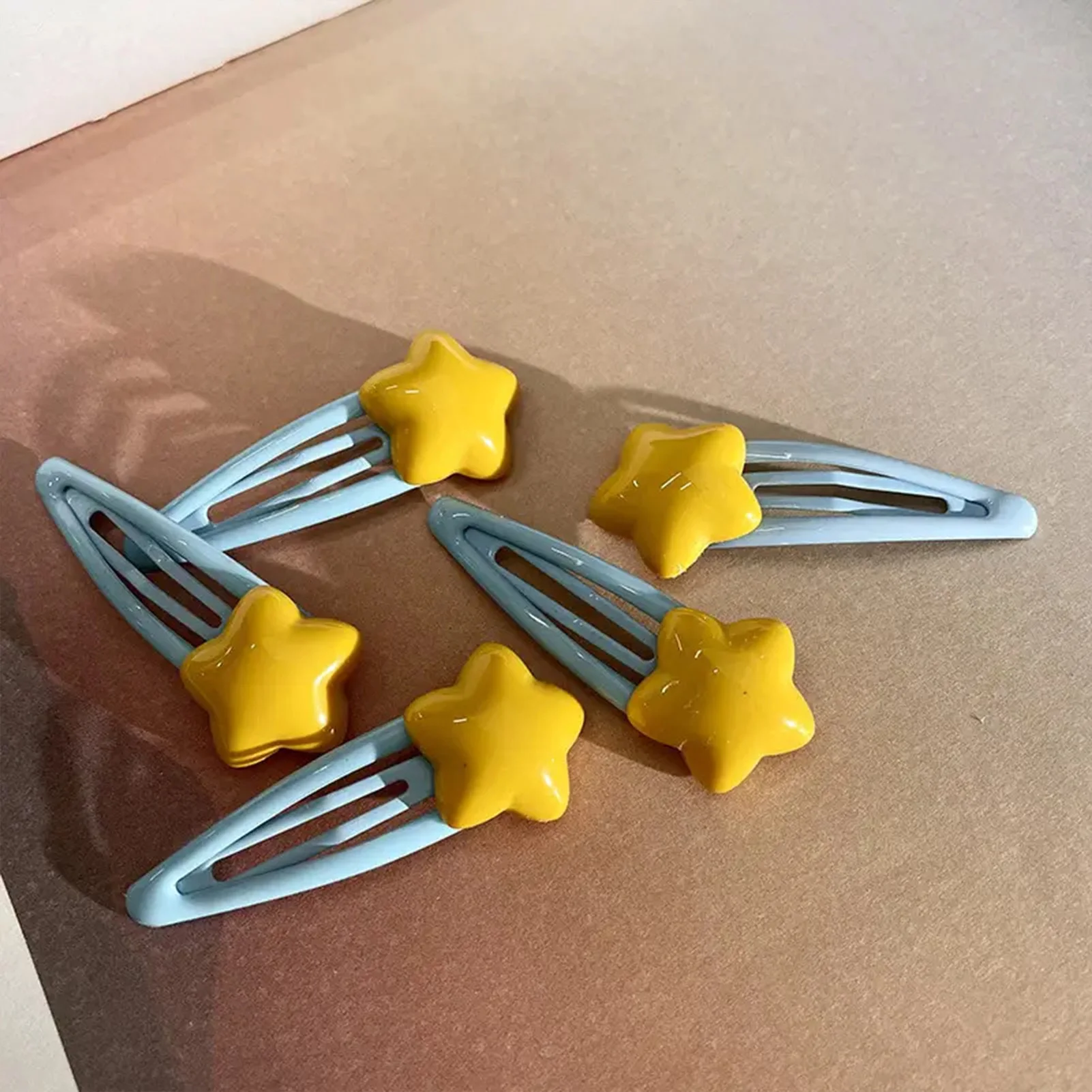 1/2/5 Pcs Y2K Hairpin Yellow Star Designs Bangs Side Clip Blue BB Barrettes Hair Snap Clips Summer Girls Hair Accessories