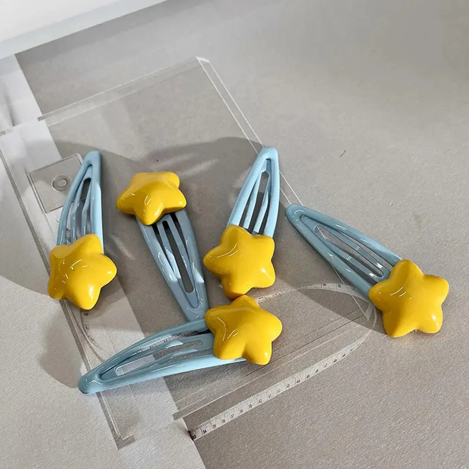1/2/5 Pcs Y2K Hairpin Yellow Star Designs Bangs Side Clip Blue BB Barrettes Hair Snap Clips Summer Girls Hair Accessories