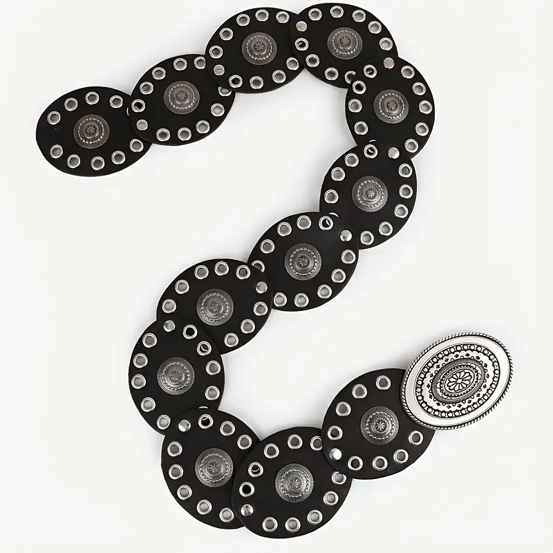 1pc Vintage Style Women'S Faux PU Belt with Oval Rivet Buckle Waistband Vintage Personalized Belts