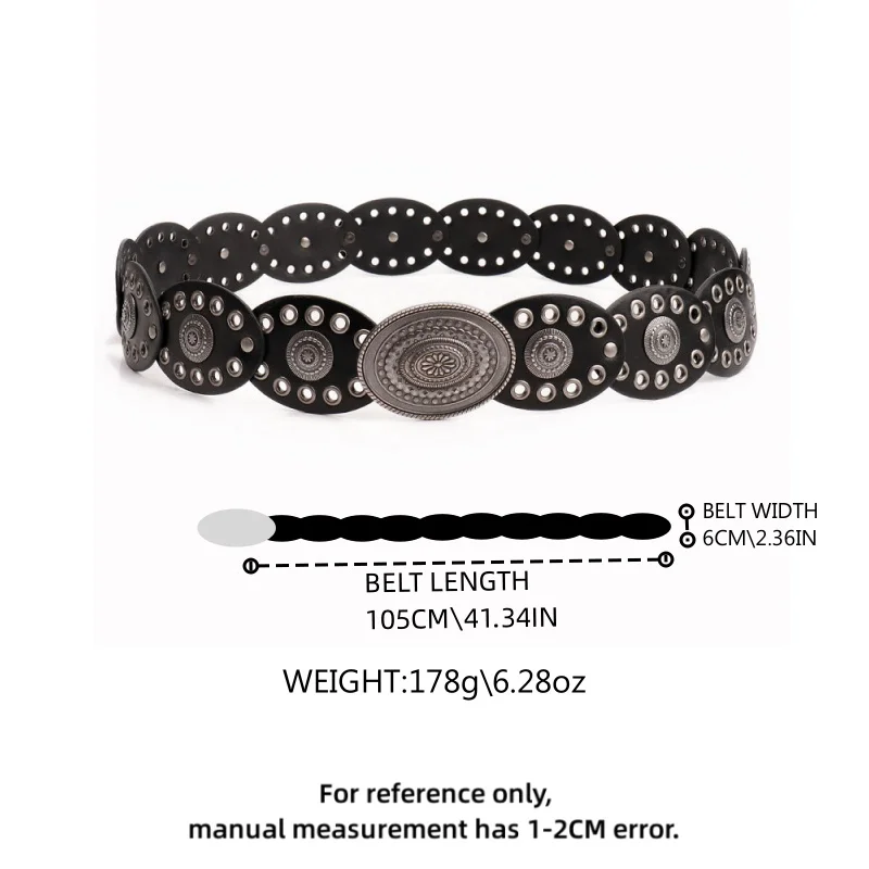 1pc Vintage Style Women'S Faux PU Belt with Oval Rivet Buckle Waistband Vintage Personalized Belts
