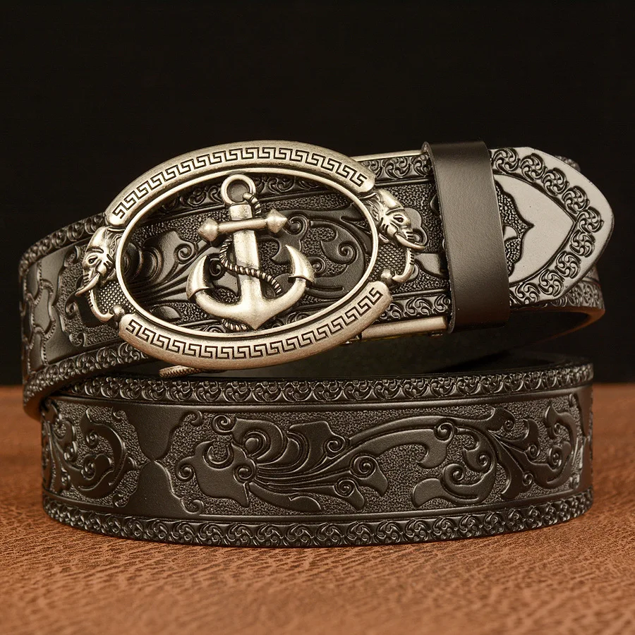 Genuine Leather Belts Men's Belt, Personalized Punk Fashion, Carved High-End Fashion Luxury Brand Belts for Women