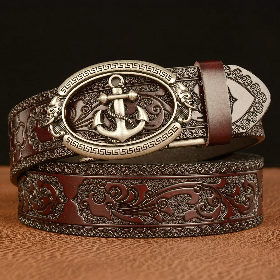 Genuine Leather Belts Men's Belt, Personalized Punk Fashion, Carved High-End Fashion Luxury Brand Belts for Women