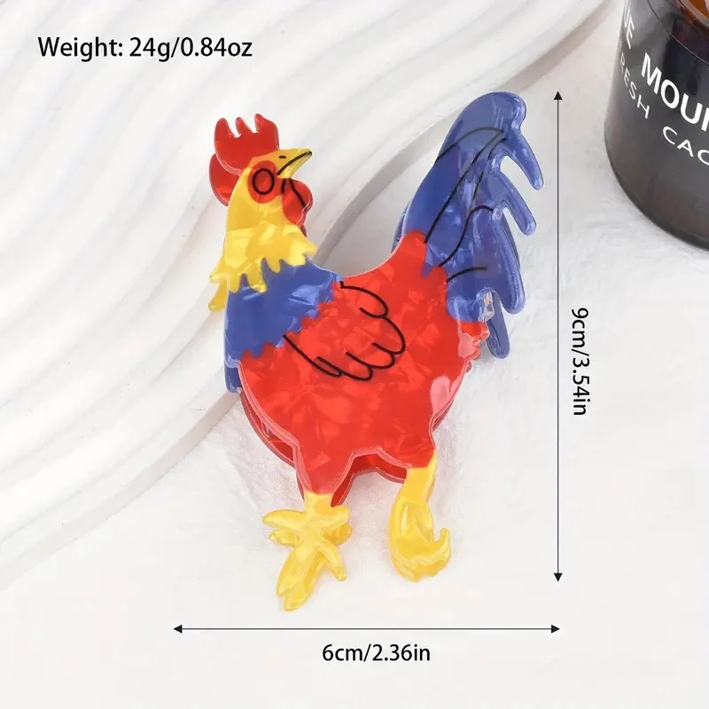1pc cartoon color rooster clip made of acetic acid material; cute shark clip for ponytail; daily headwear accessory