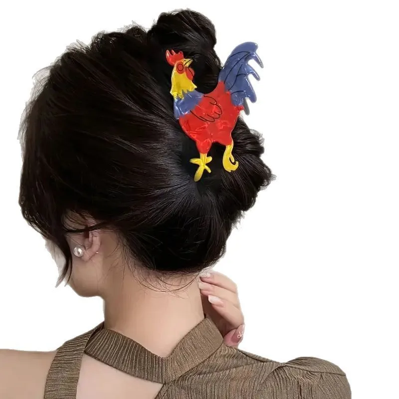 1pc cartoon color rooster clip made of acetic acid material; cute shark clip for ponytail; daily headwear accessory