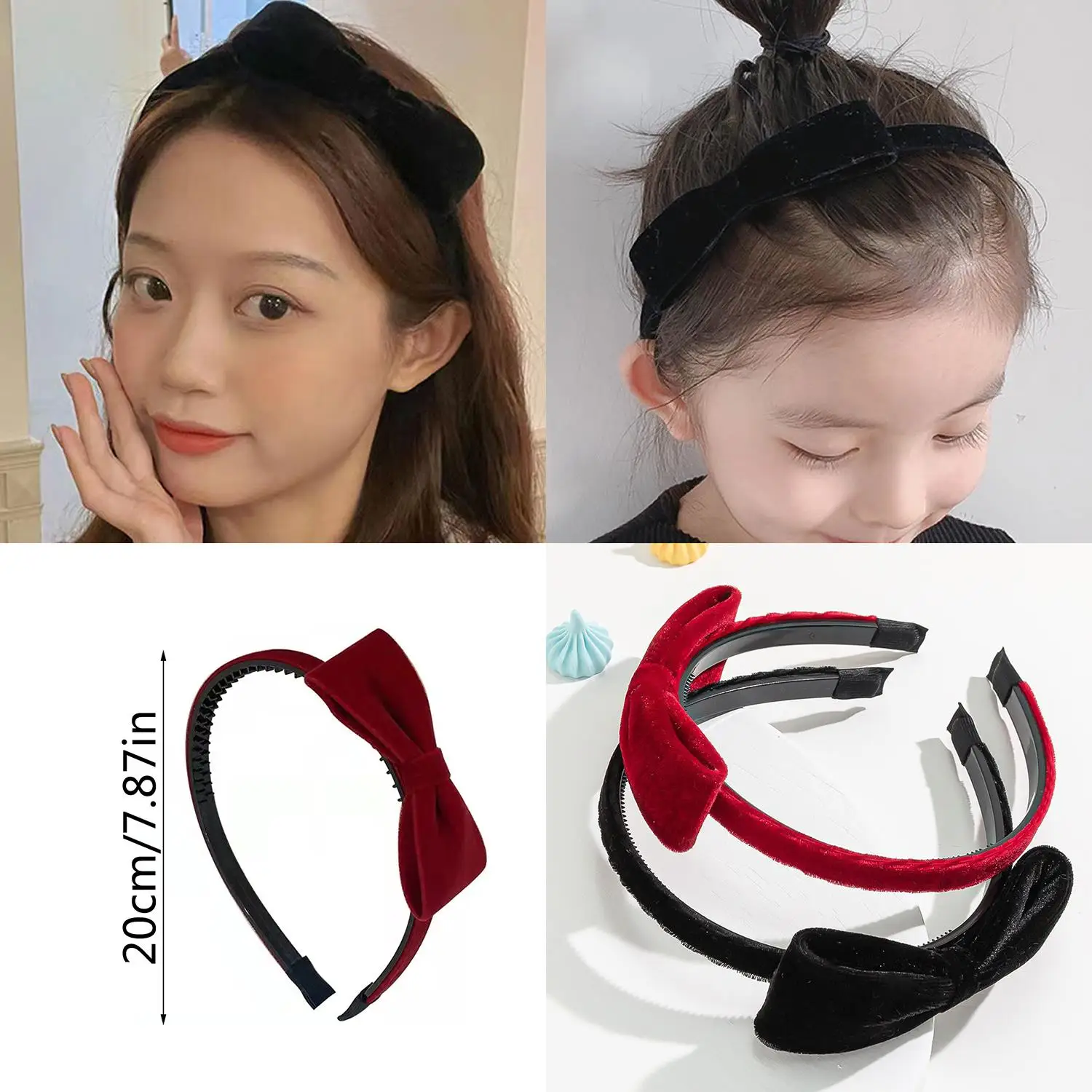 Elegant Velvet Bow Headband for Women Red Black Bowknot Hair Band Sweet Girls Hairband Party Hair Hoop Hair Accessories Headwear