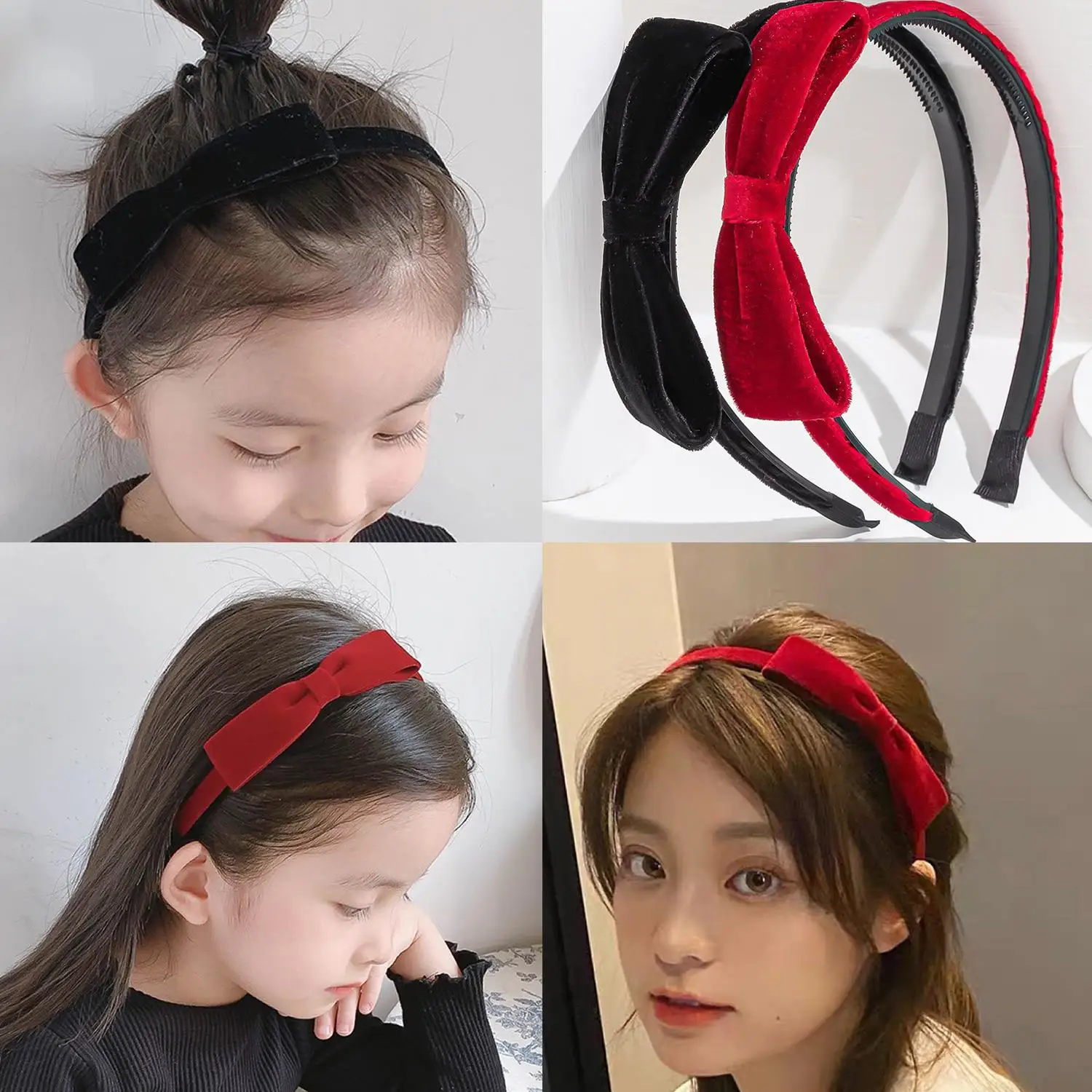 Elegant Velvet Bow Headband for Women Red Black Bowknot Hair Band Sweet Girls Hairband Party Hair Hoop Hair Accessories Headwear