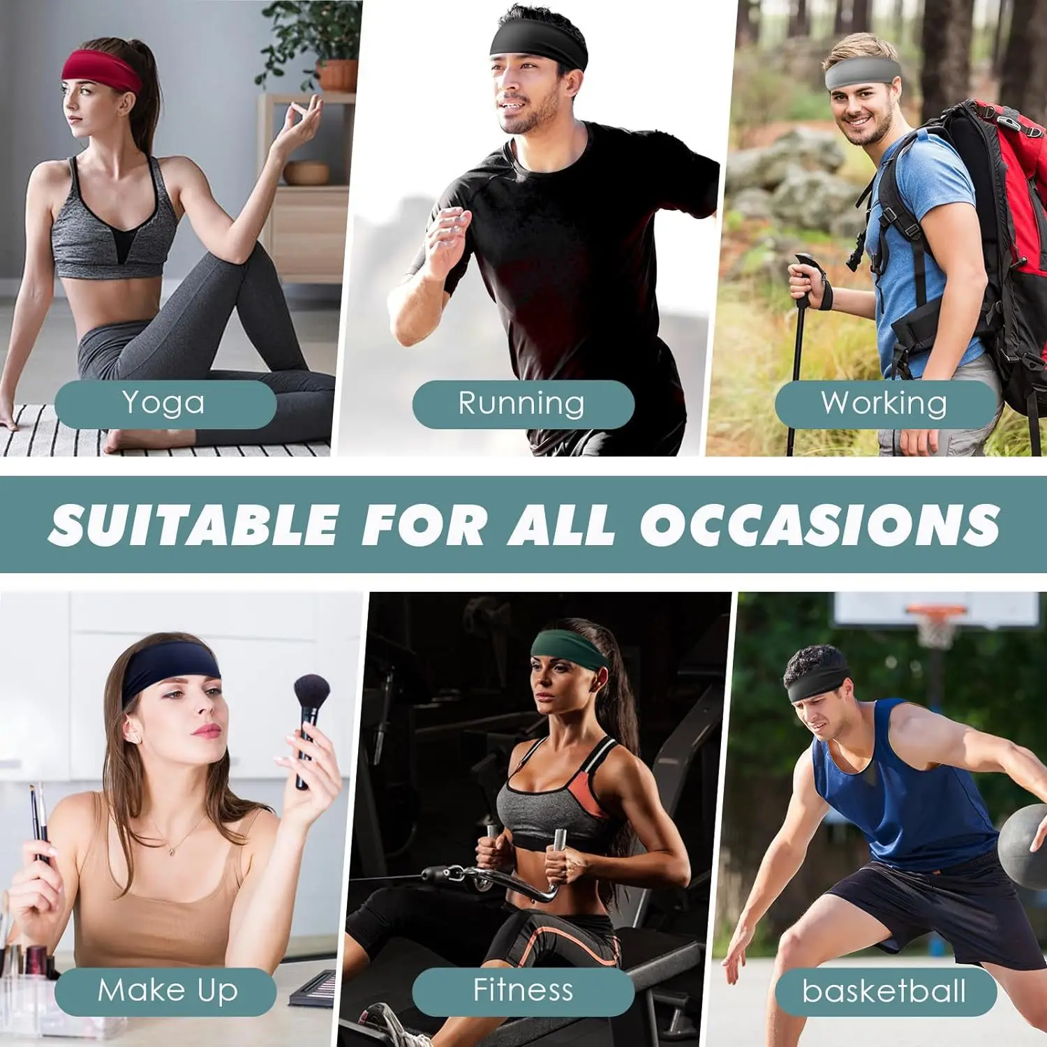 1/2Pcs Sports Headband for Men Fitness Sports Satin Head Band with Elasticity Yoga Sweat-Absorbent Headbands for Women and Men