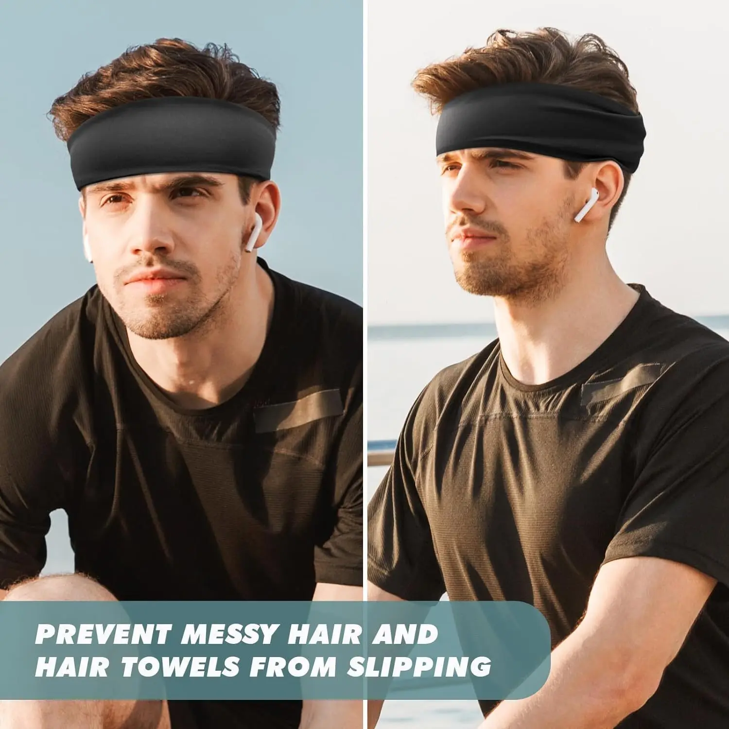 1/2Pcs Sports Headband for Men Fitness Sports Satin Head Band with Elasticity Yoga Sweat-Absorbent Headbands for Women and Men