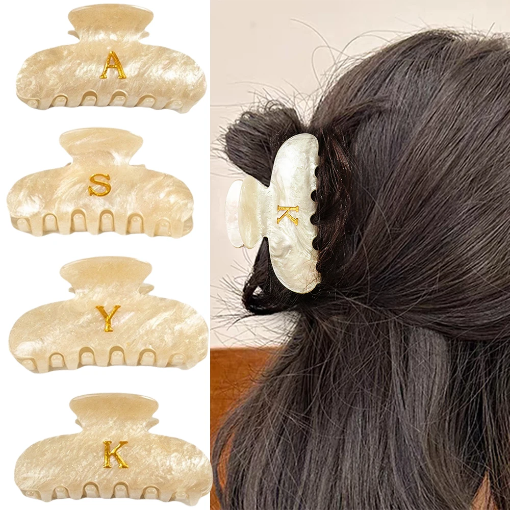 Acetate Hair Claw Hairpin Golden Letters Hair Clips Grab Barrettes Shark Sweet Hair Clamps Ponytail Women Hair Accessories