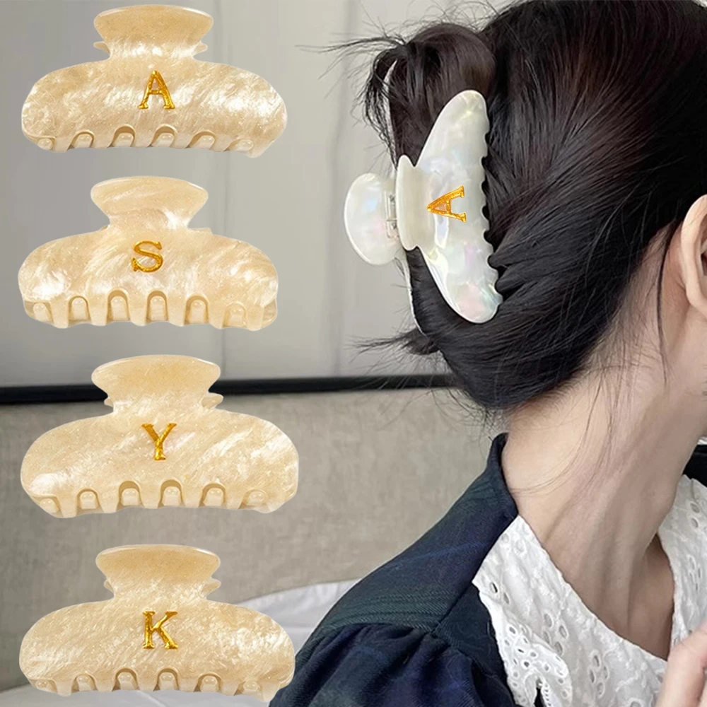 Acetate Hair Claw Hairpin Golden Letters Hair Clips Grab Barrettes Shark Sweet Hair Clamps Ponytail Women Hair Accessories