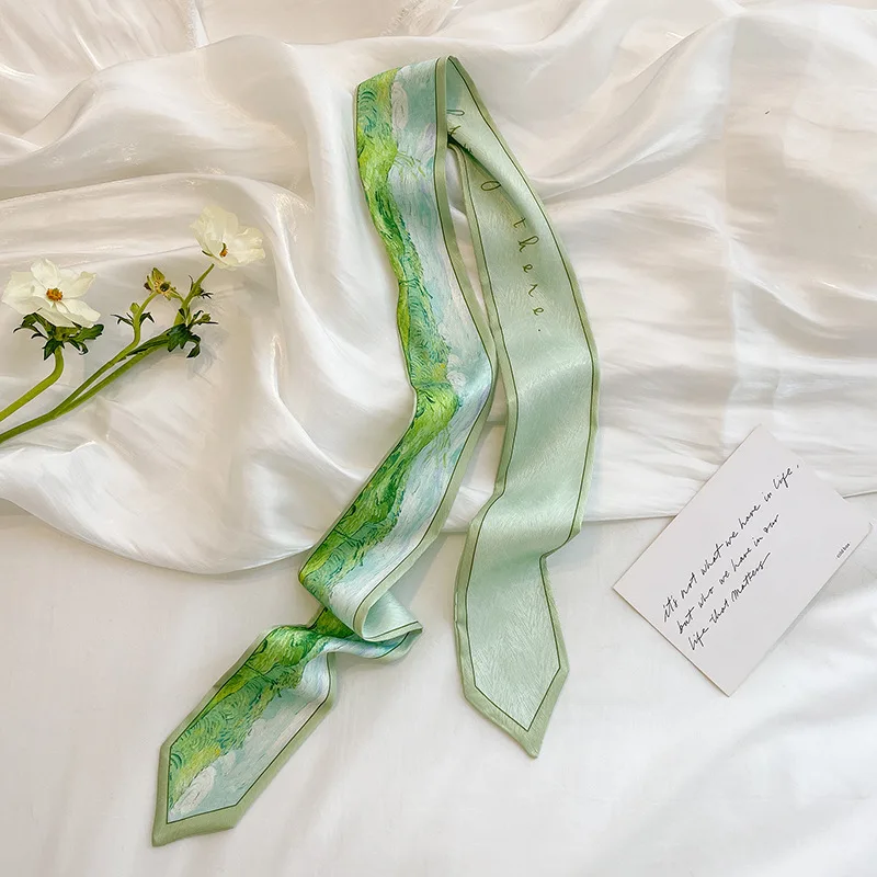 Diaphanous Fashion Headband Exquisite Thin Streamer Bag Strap Spring and Summer Oil Painting Style Small Ribbon Long Scarf Belt