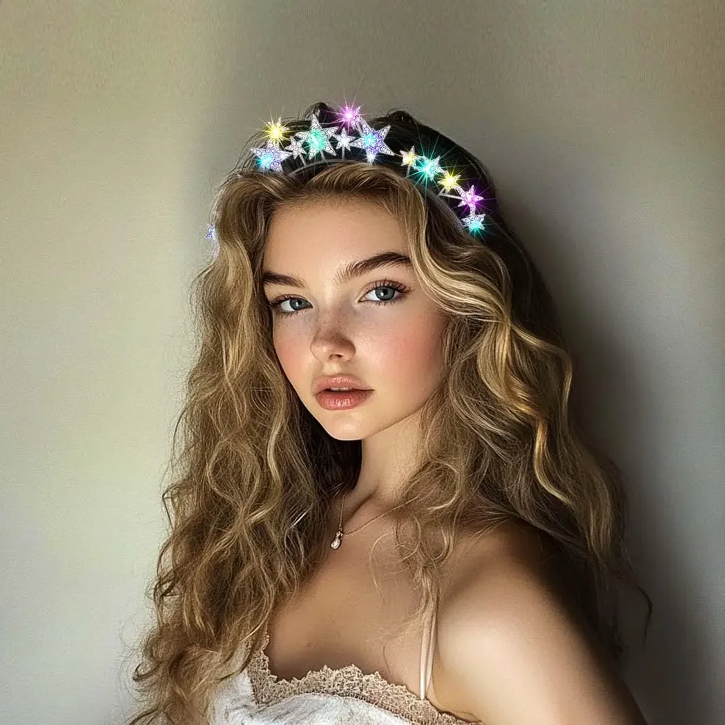 1pcs Flower Crown Headband For Women Mardi Gras Light Up Tiara Crown for Wedding Beach Party Birthday Halloween Christmas