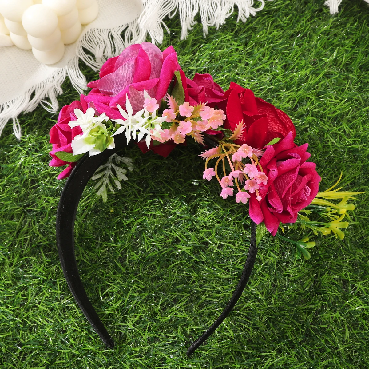 Spring Rose Flower Crowns Hair Bands Romantic Floral Garlands for Bride Wedding Women Stimulated Flower Wreaths Headband Girls