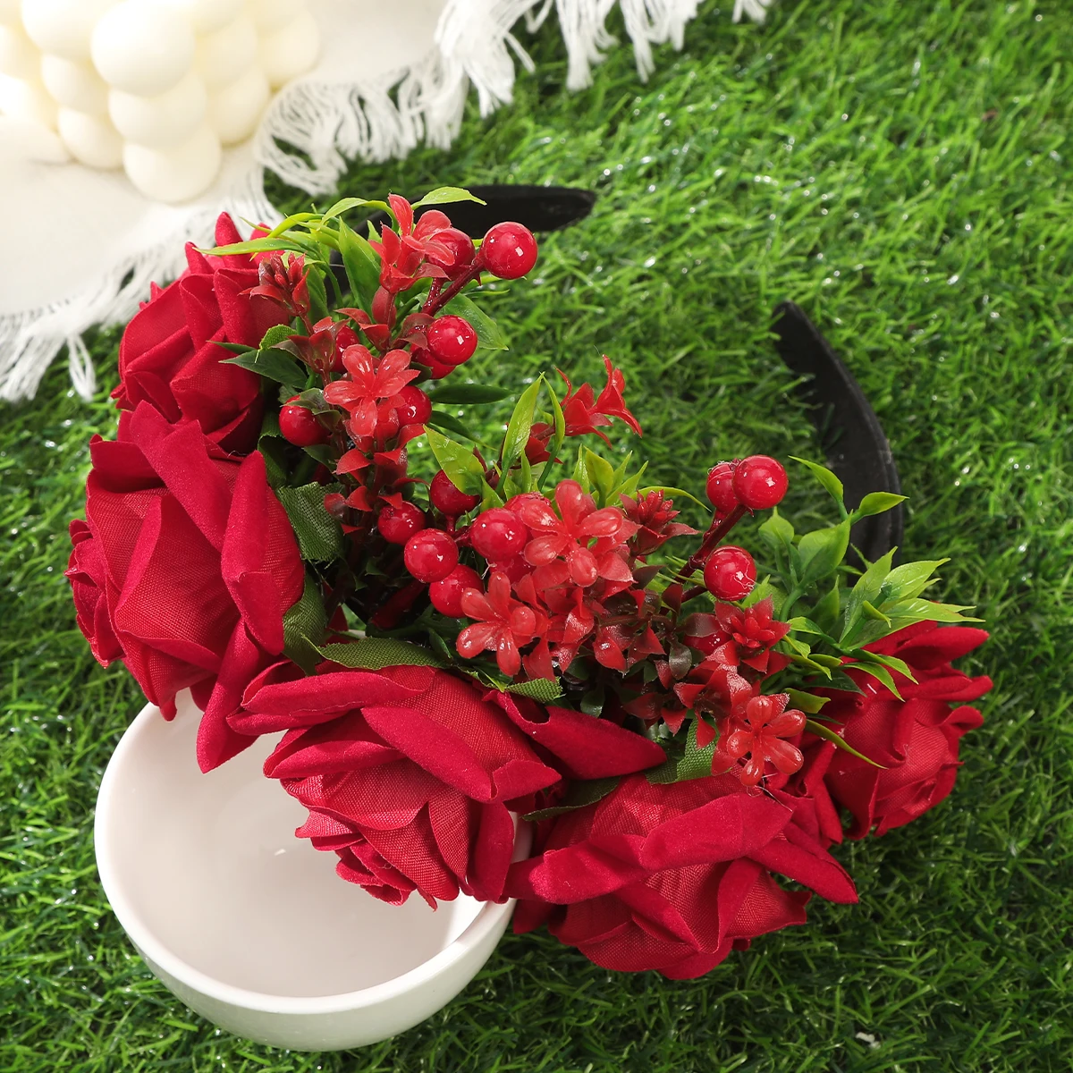 Spring Rose Flower Crowns Hair Bands Romantic Floral Garlands for Bride Wedding Women Stimulated Flower Wreaths Headband Girls