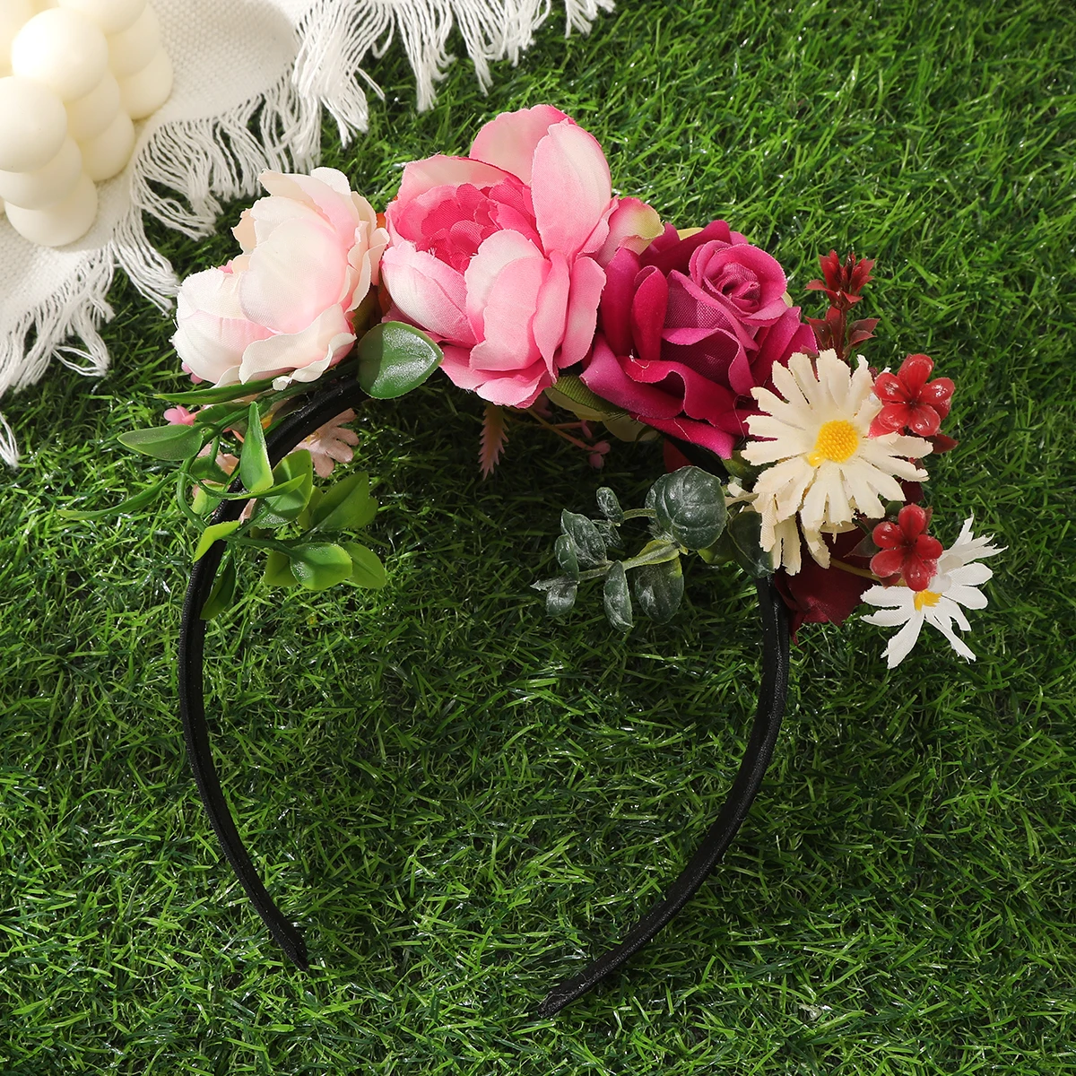 Spring Rose Flower Crowns Hair Bands Romantic Floral Garlands for Bride Wedding Women Stimulated Flower Wreaths Headband Girls