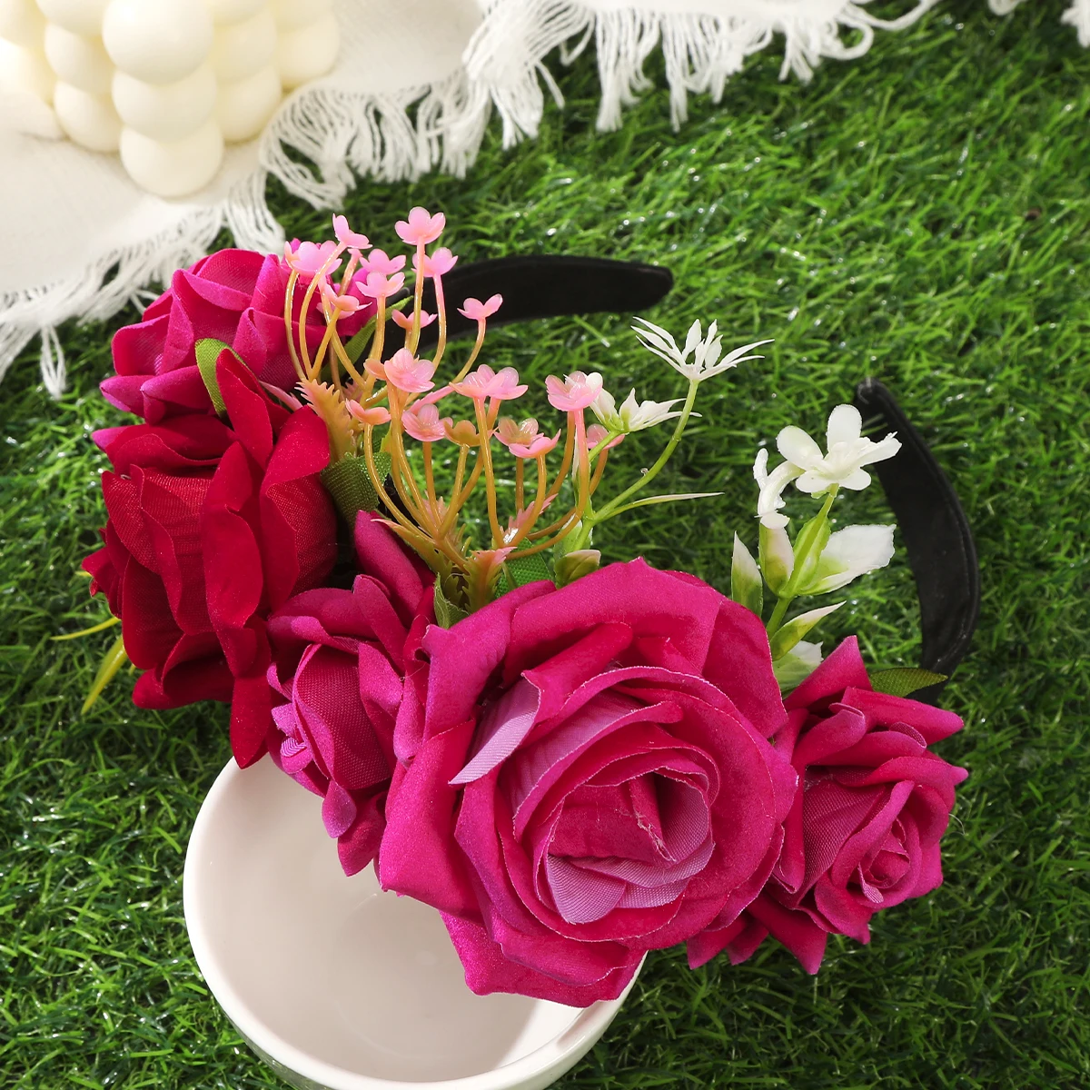 Spring Rose Flower Crowns Hair Bands Romantic Floral Garlands for Bride Wedding Women Stimulated Flower Wreaths Headband Girls