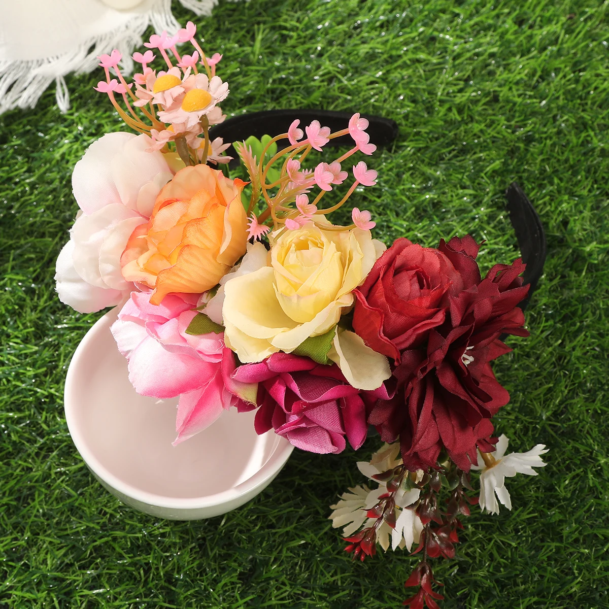 Spring Rose Flower Crowns Hair Bands Romantic Floral Garlands for Bride Wedding Women Stimulated Flower Wreaths Headband Girls