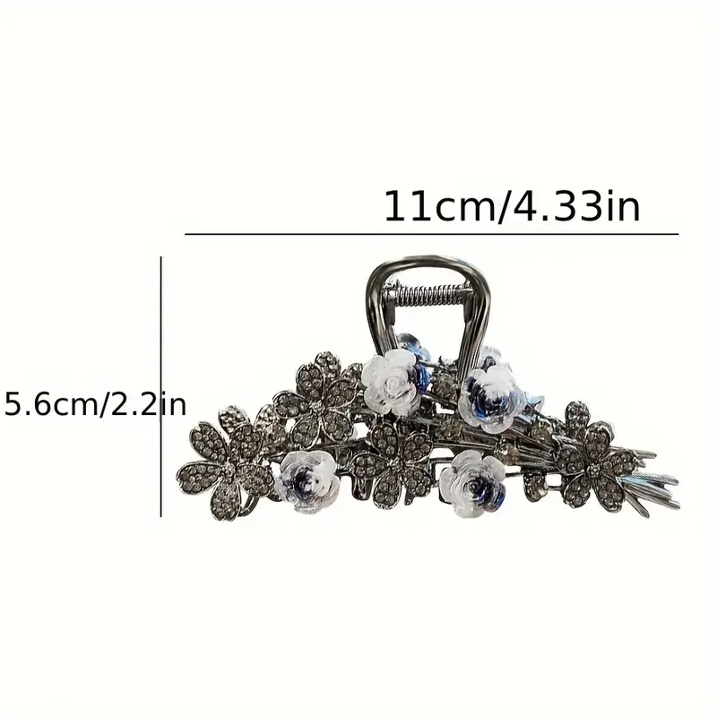 A classic rose shaped hairpin with crystal inlay, made of zinc alloy material, elegant black accessories, for women