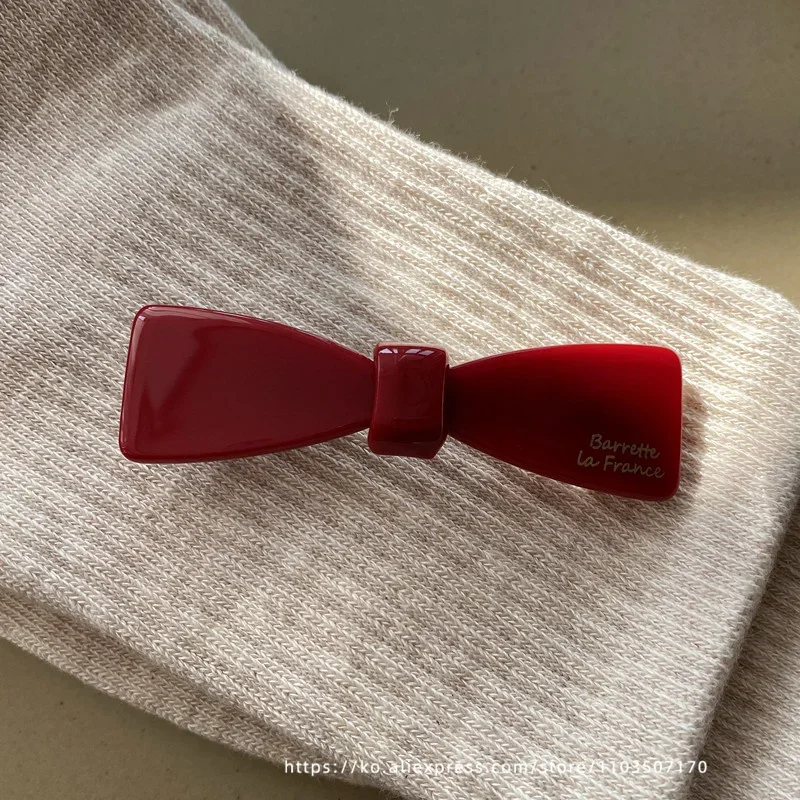 Temperament wine red~Korean FRANCE small bow spring clip French bangs clip edge clip hair accessory headpiece