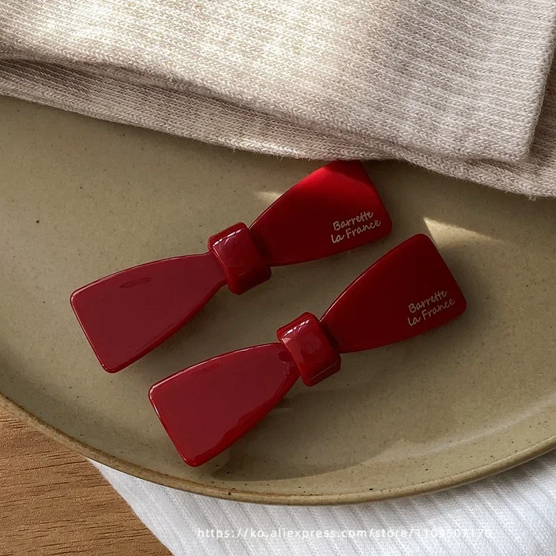 Temperament wine red~Korean FRANCE small bow spring clip French bangs clip edge clip hair accessory headpiece