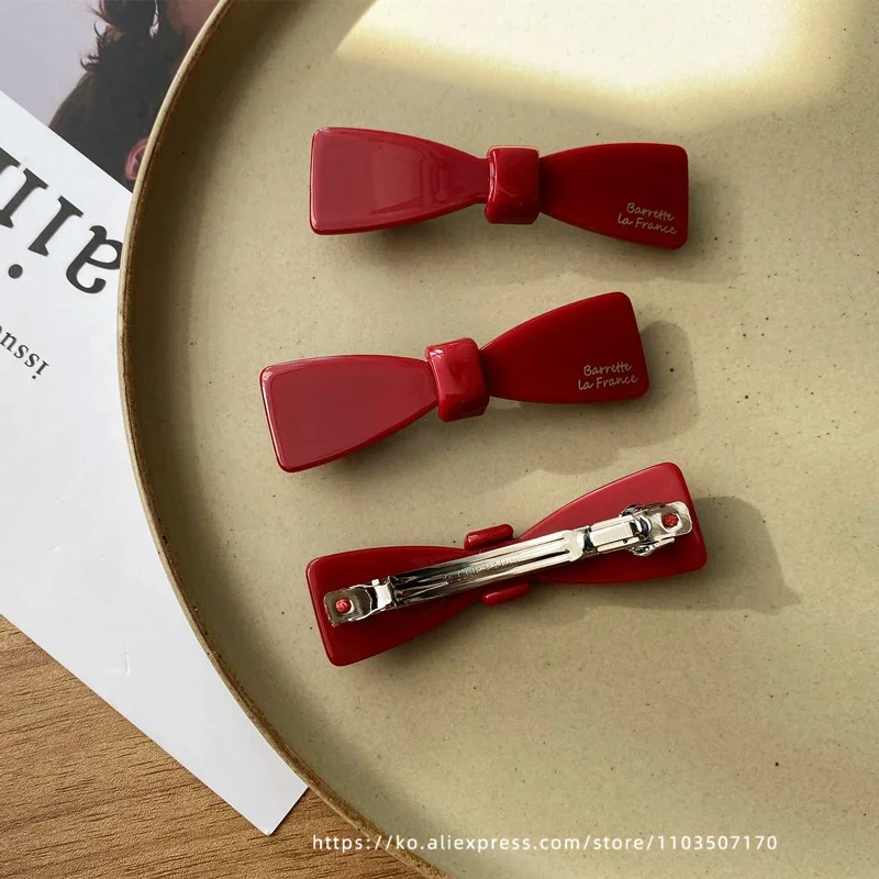 Temperament wine red~Korean FRANCE small bow spring clip French bangs clip edge clip hair accessory headpiece