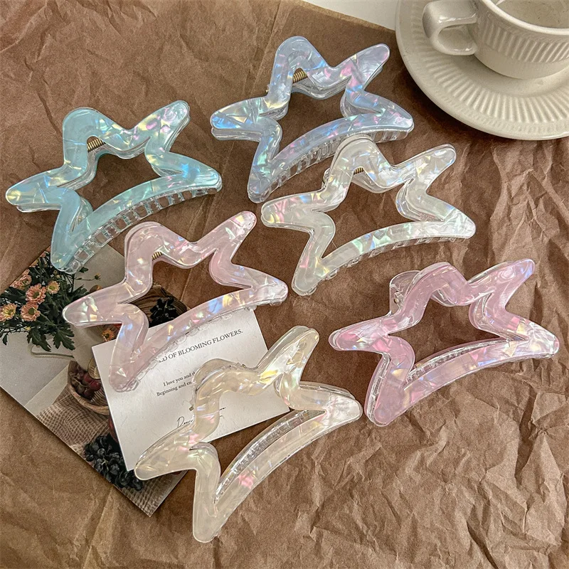 1pc transparent starry colorful PVC hollow hair grab large size hair clip grab clip shark clip.