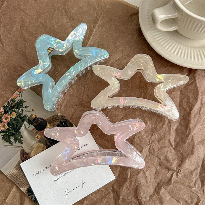 1pc transparent starry colorful PVC hollow hair grab large size hair clip grab clip shark clip.