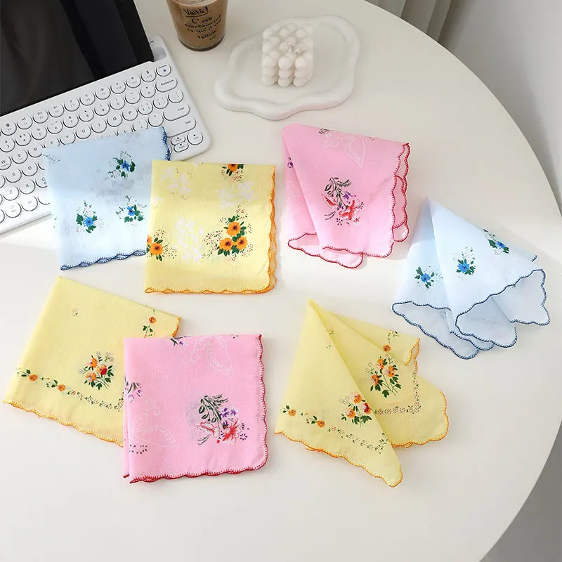 12 Packs of Women's Pure Cotton Printed Handkerchiefs, Pure Cotton Handkerchiefs, Wedding Bride Souvenirs, Flap Pocket Pants Sca