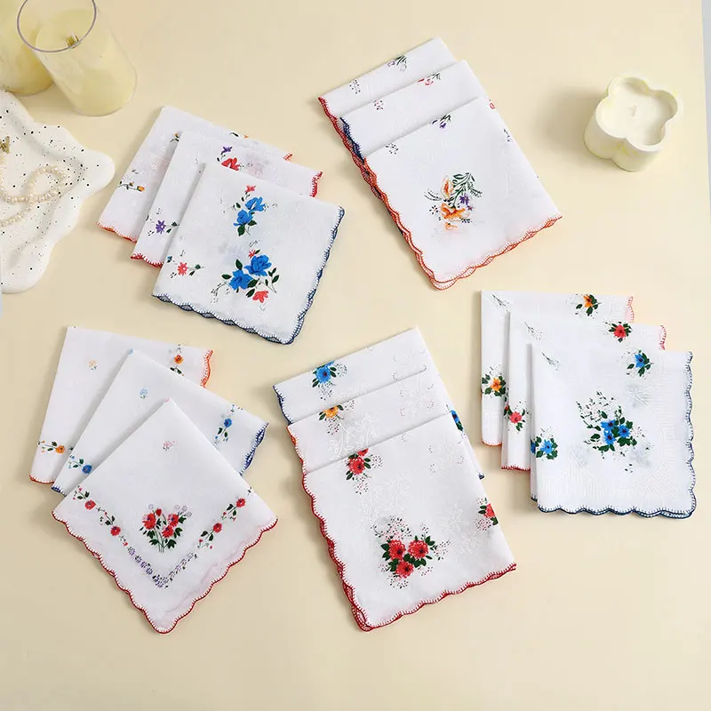 12 Packs of Women's Pure Cotton Printed Handkerchiefs, Pure Cotton Handkerchiefs, Wedding Bride Souvenirs, Flap Pocket Pants Sca